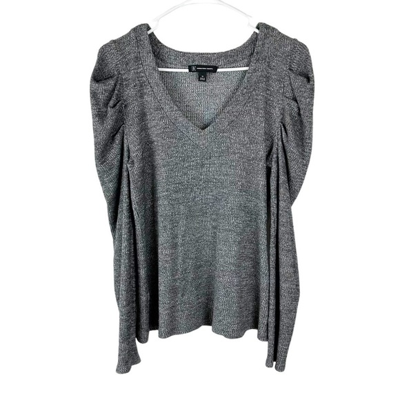 Heather Gray V Neck Puff Flounce Sleeve Top - Picture 3 of 13